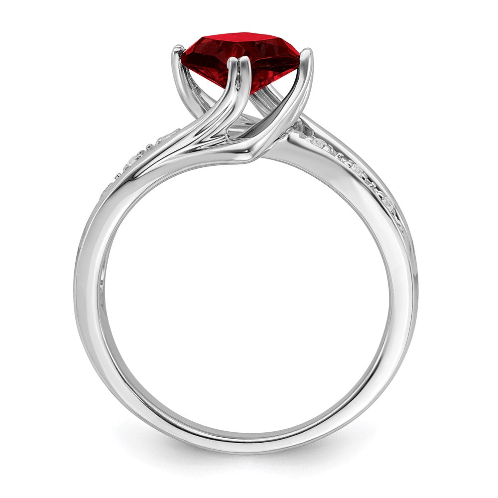 14K Weißgold Ring mit synthetischem Rubin und echtem Diamant