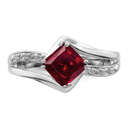 14K Weißgold Ring mit synthetischem Rubin und echtem Diamant