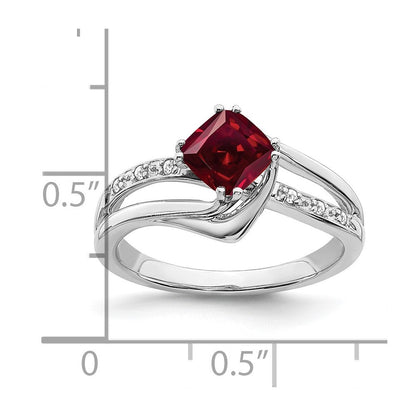 14K Weißgold Ring mit synthetischem Rubin und echtem Diamant
