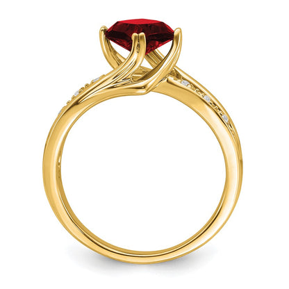 14K Gelbgold Ring mit synthetischem Rubin und echten Diamanten