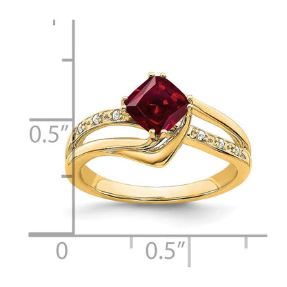14K Gelbgold Ring mit synthetischem Rubin und echten Diamanten