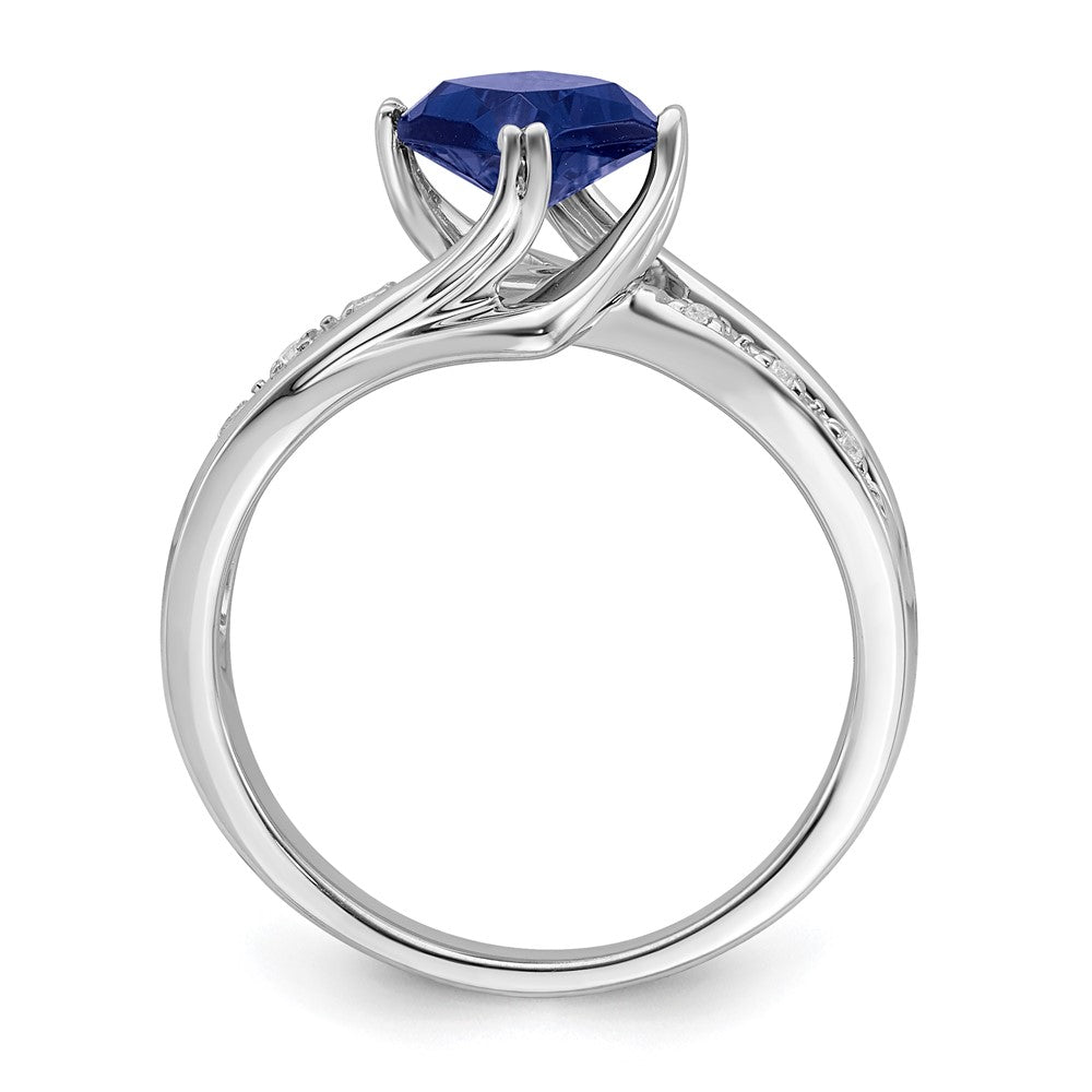 14K Weißgold Ring mit synthetischem Saphir und echten Diamanten