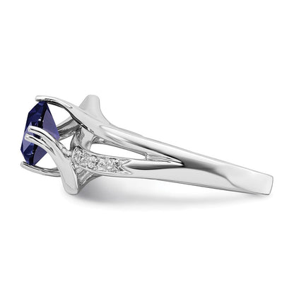 14K Weißgold Ring mit synthetischem Saphir und echten Diamanten