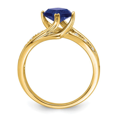 14K Gelbgold Ring mit synthetischem Saphir und echtem Diamant