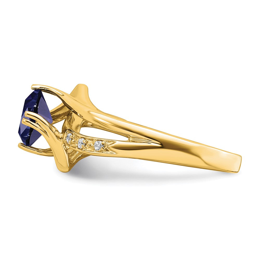 14K Gelbgold Ring mit synthetischem Saphir und echtem Diamant