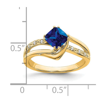 14K Gelbgold Ring mit synthetischem Saphir und echtem Diamant