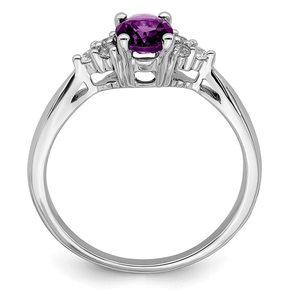 14K Weißgold Ring mit Amethyst und echten Diamanten