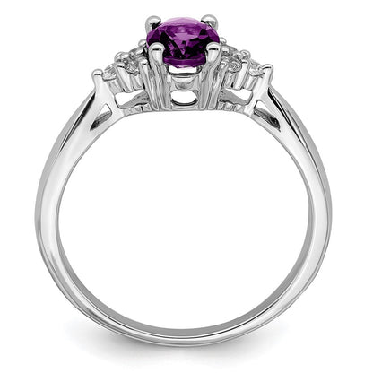 14K Weißgold Ring mit Amethyst und echten Diamanten