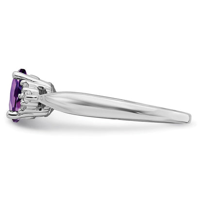 14K Weißgold Ring mit Amethyst und echten Diamanten