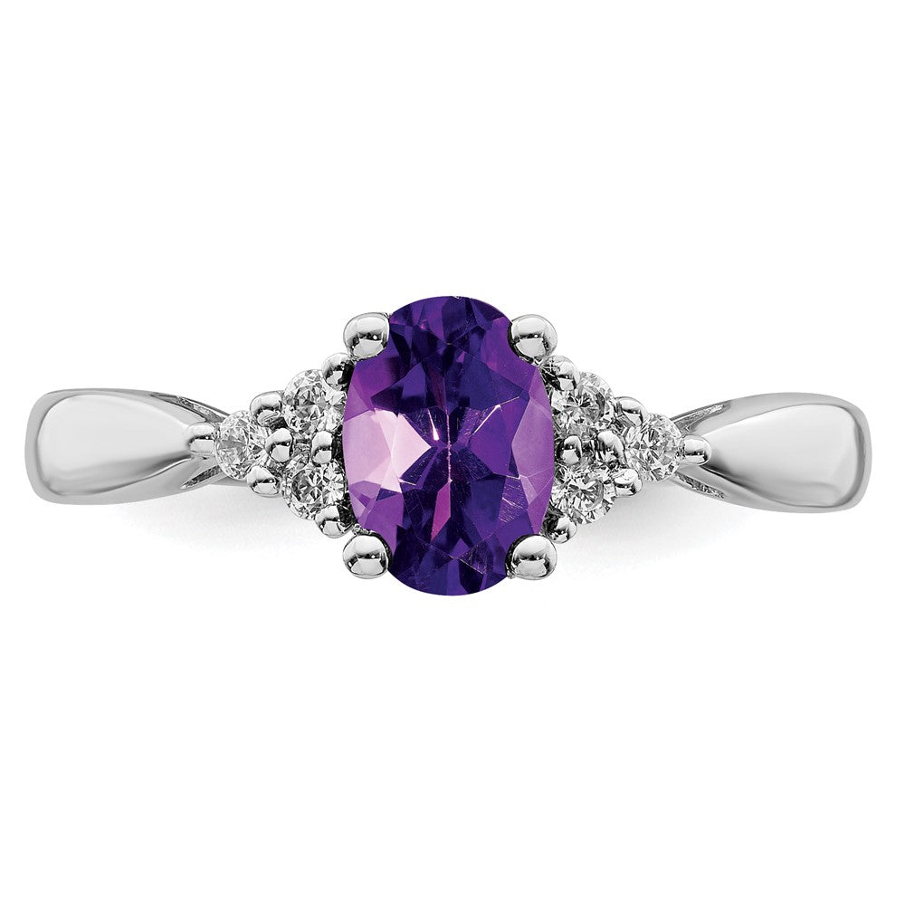 14K Weißgold Ring mit Amethyst und echten Diamanten