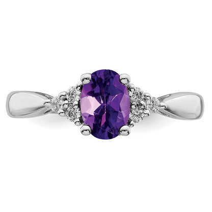 14K Weißgold Ring mit Amethyst und echten Diamanten