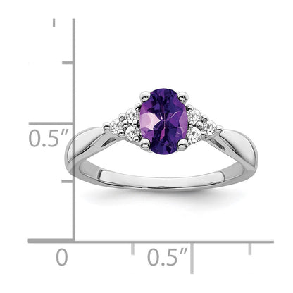 14K Weißgold Ring mit Amethyst und echten Diamanten