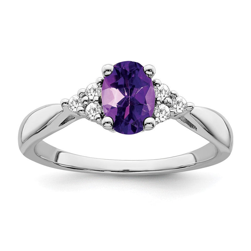 14K Weißgold Ring mit Amethyst und echten Diamanten
