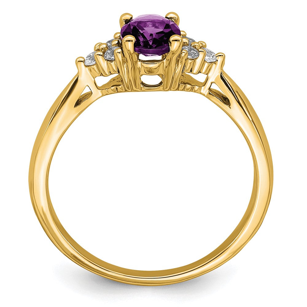 Ring aus 14K Gelbgold mit Amethyst und echten Diamanten