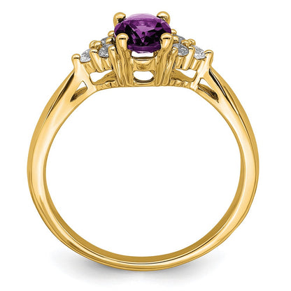 Ring aus 14K Gelbgold mit Amethyst und echten Diamanten