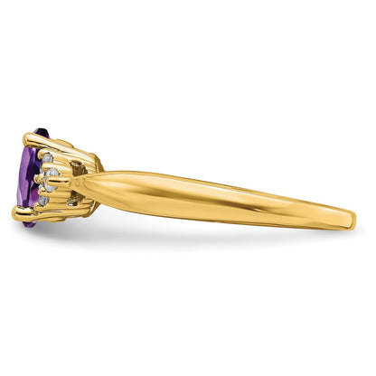Ring aus 14K Gelbgold mit Amethyst und echten Diamanten
