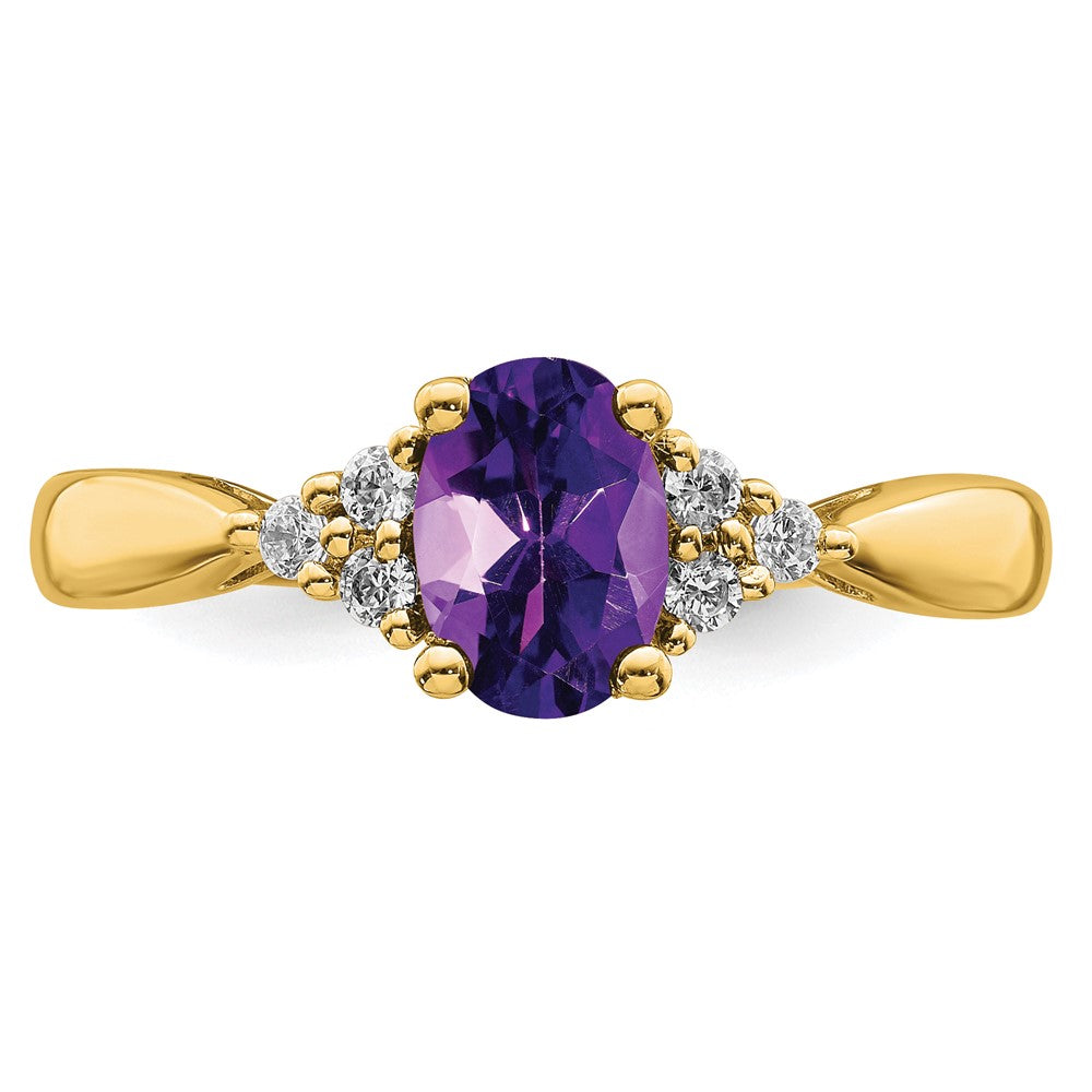 Ring aus 14K Gelbgold mit Amethyst und echten Diamanten