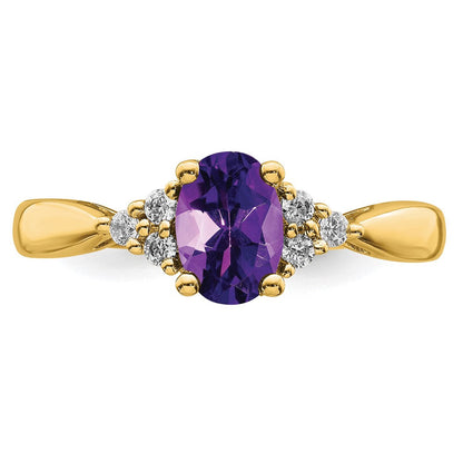Ring aus 14K Gelbgold mit Amethyst und echten Diamanten