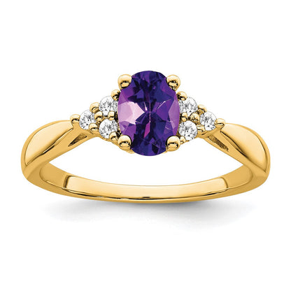 Ring aus 14K Gelbgold mit Amethyst und echten Diamanten