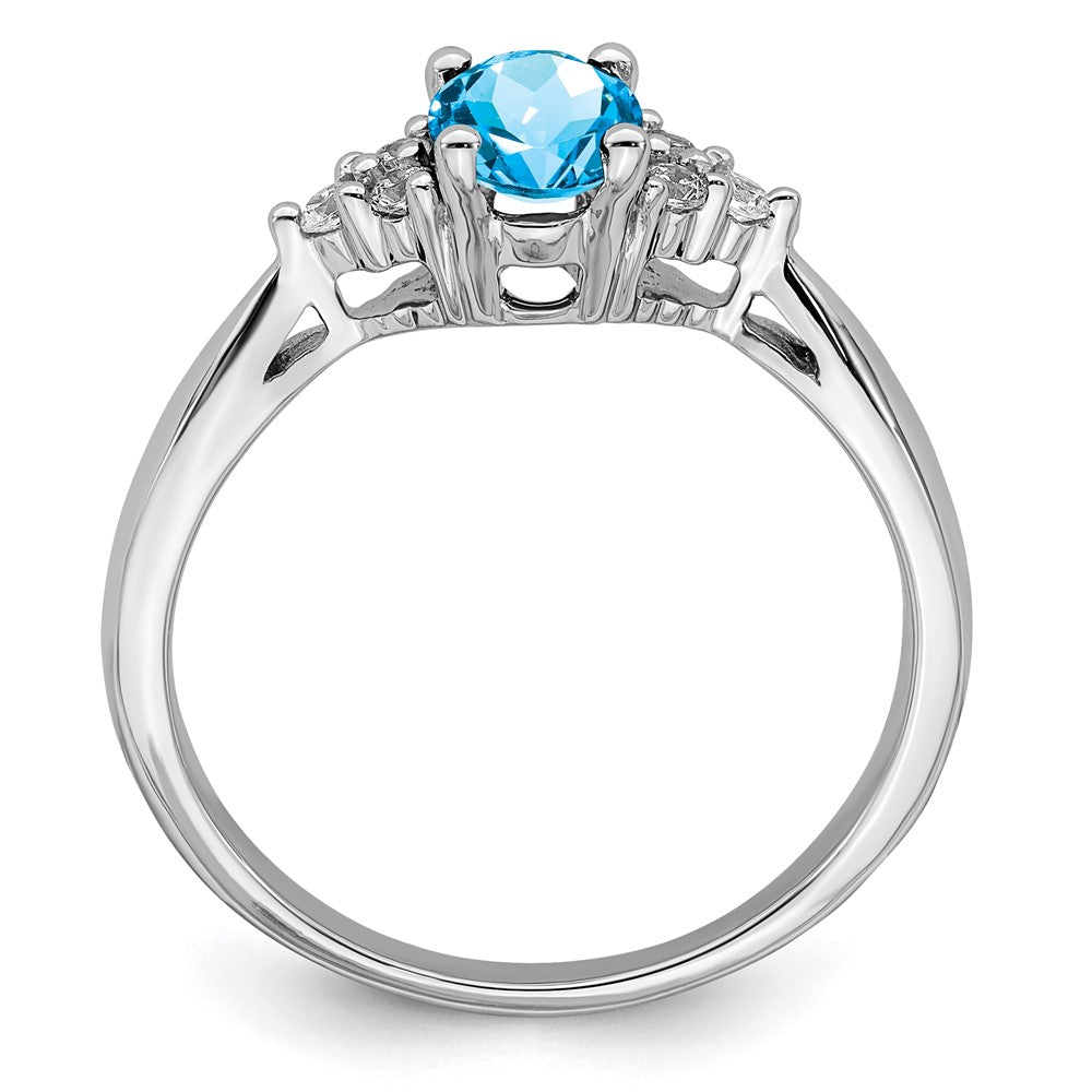14K Weißgold Ring mit Blautopas und echten Diamanten