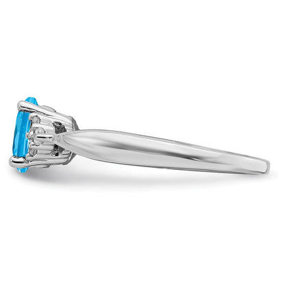 14K Weißgold Ring mit Blautopas und echten Diamanten