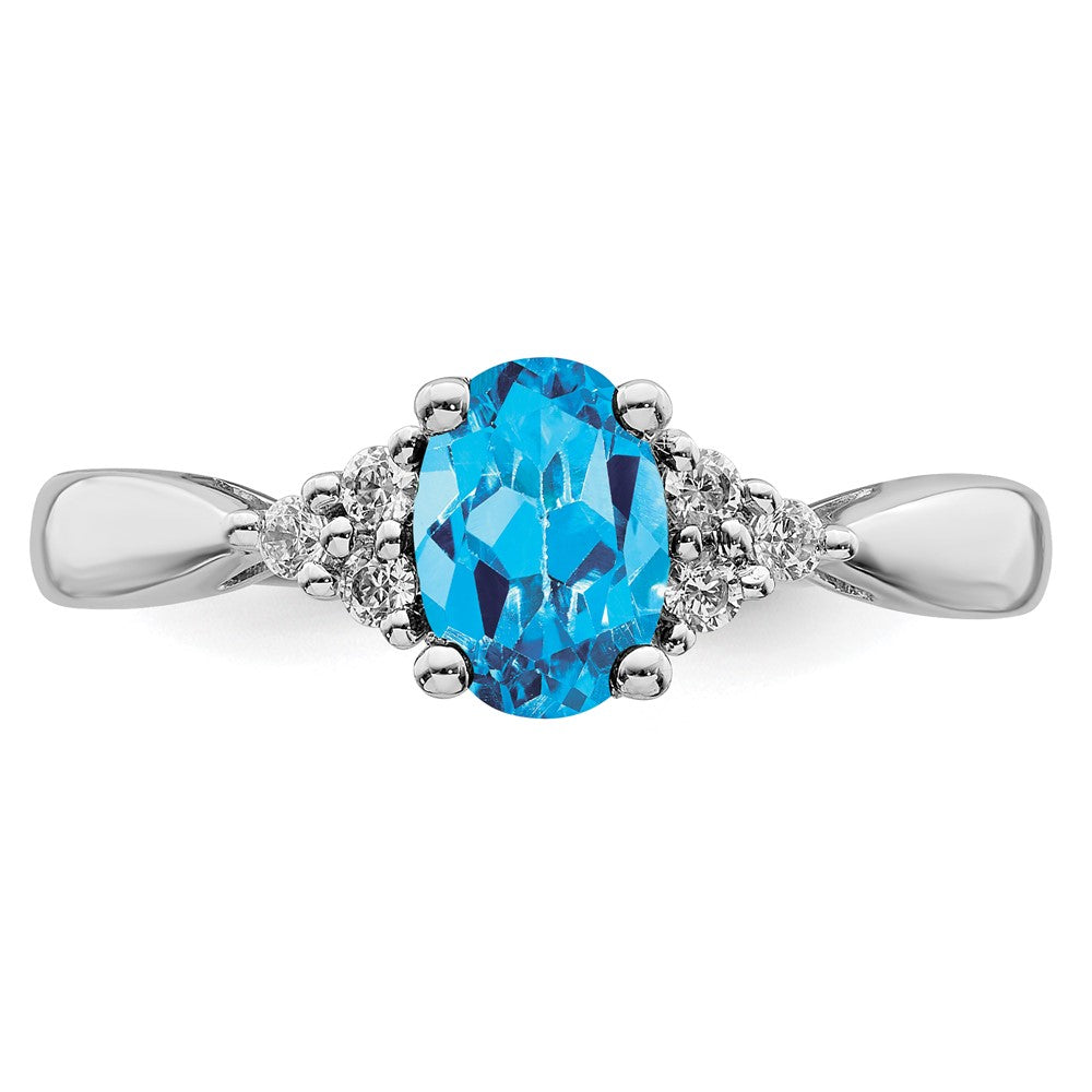 14K Weißgold Ring mit Blautopas und echten Diamanten