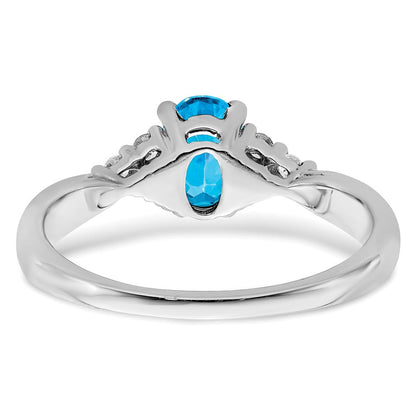 14K Weißgold Ring mit Blautopas und echten Diamanten
