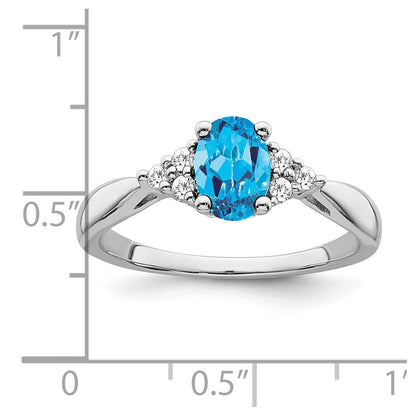 14K Weißgold Ring mit Blautopas und echten Diamanten