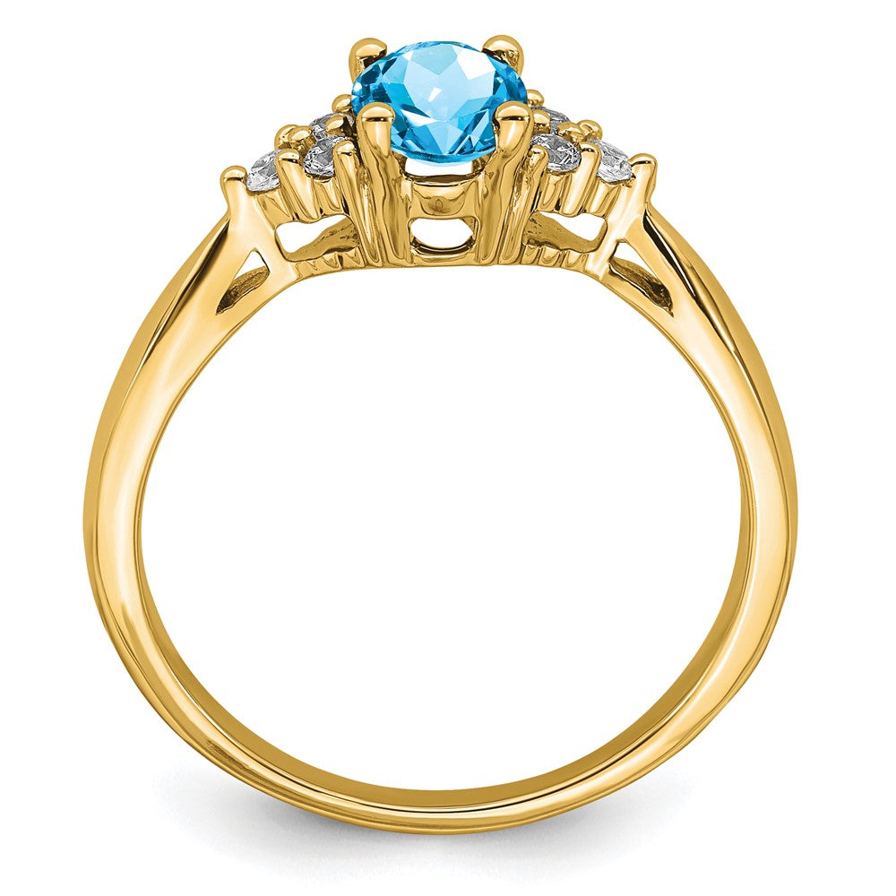 14K Gelbgold Ring mit blauem Topas und echten Diamanten