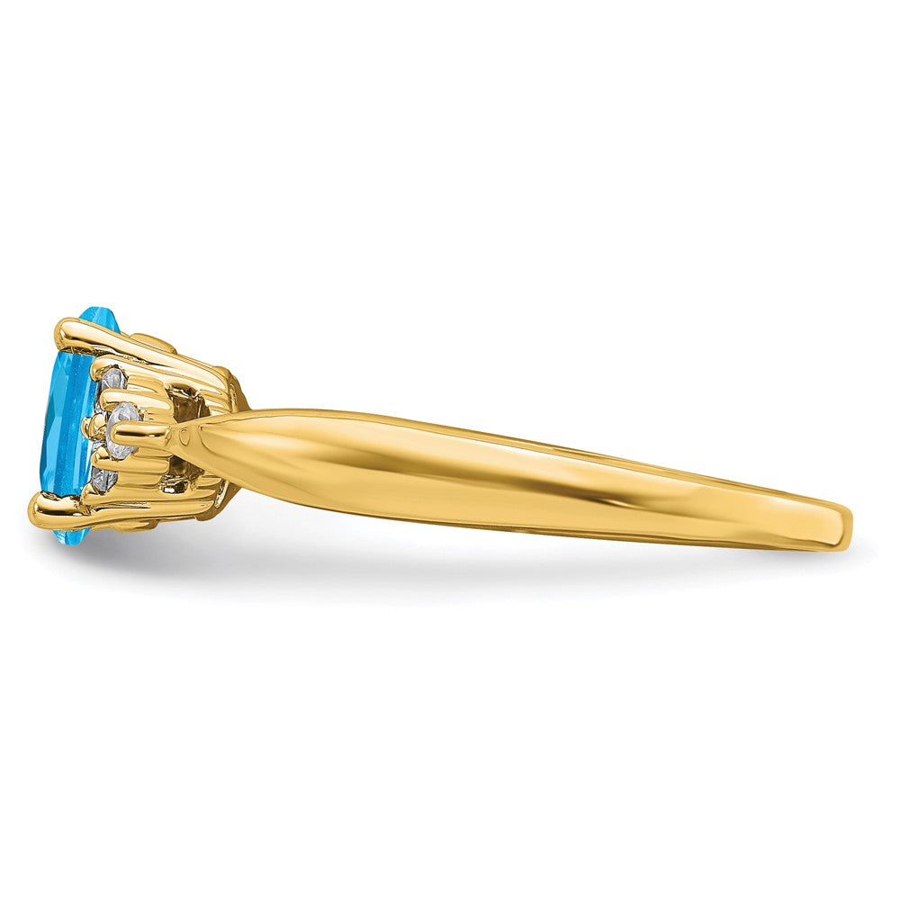 14K Gelbgold Ring mit blauem Topas und echten Diamanten