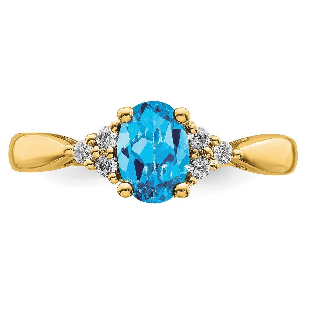 14K Gelbgold Ring mit blauem Topas und echten Diamanten