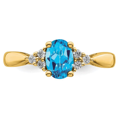 14K Gelbgold Ring mit blauem Topas und echten Diamanten