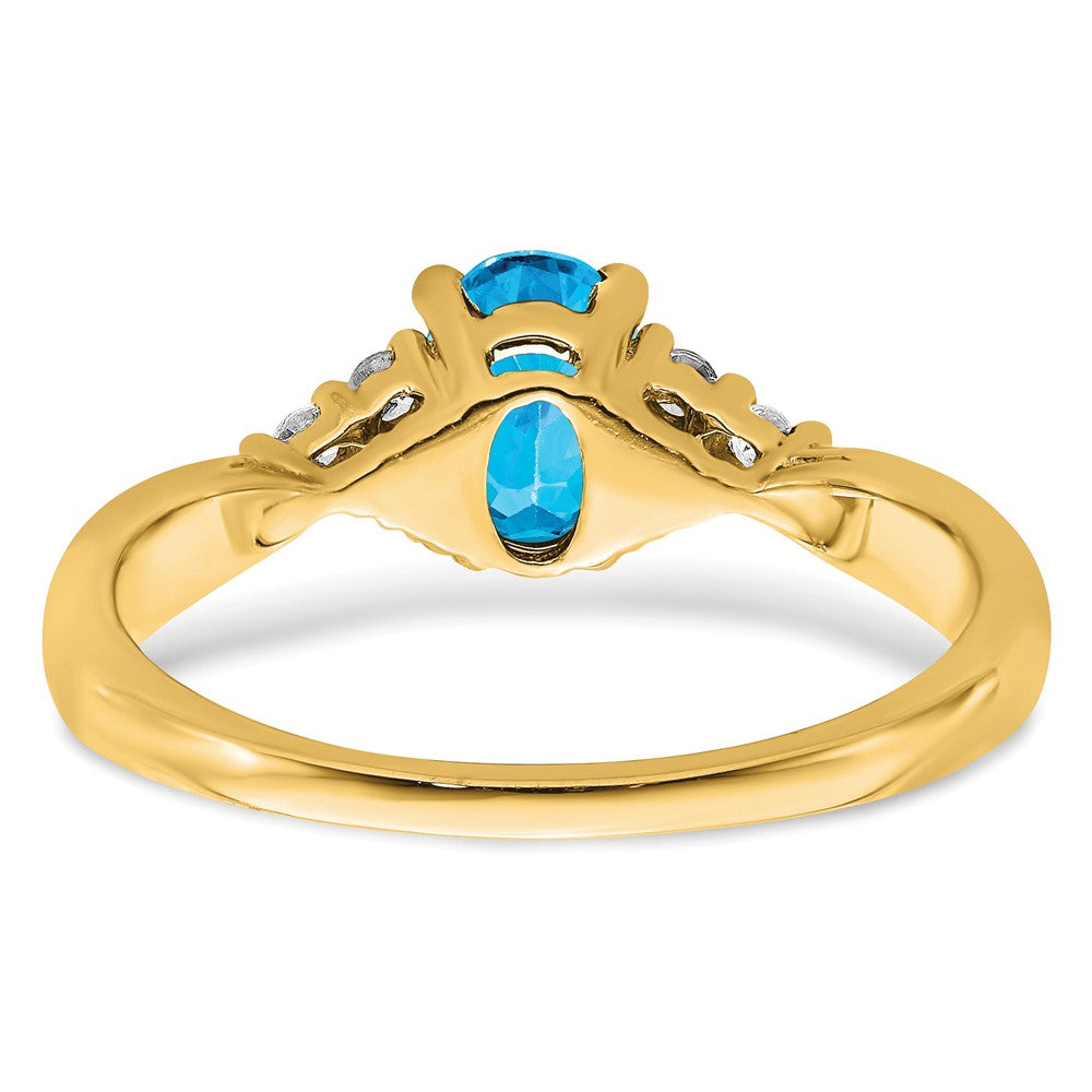 14K Gelbgold Ring mit blauem Topas und echten Diamanten