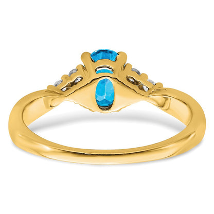 14K Gelbgold Ring mit blauem Topas und echten Diamanten