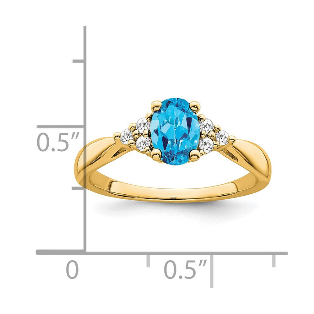 14K Gelbgold Ring mit blauem Topas und echten Diamanten