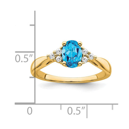 14K Gelbgold Ring mit blauem Topas und echten Diamanten