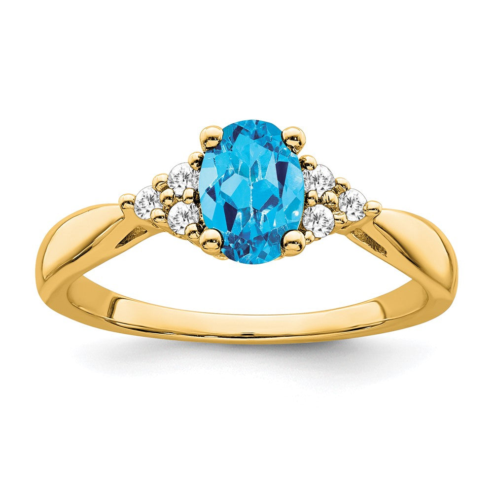 14K Gelbgold Ring mit blauem Topas und echten Diamanten