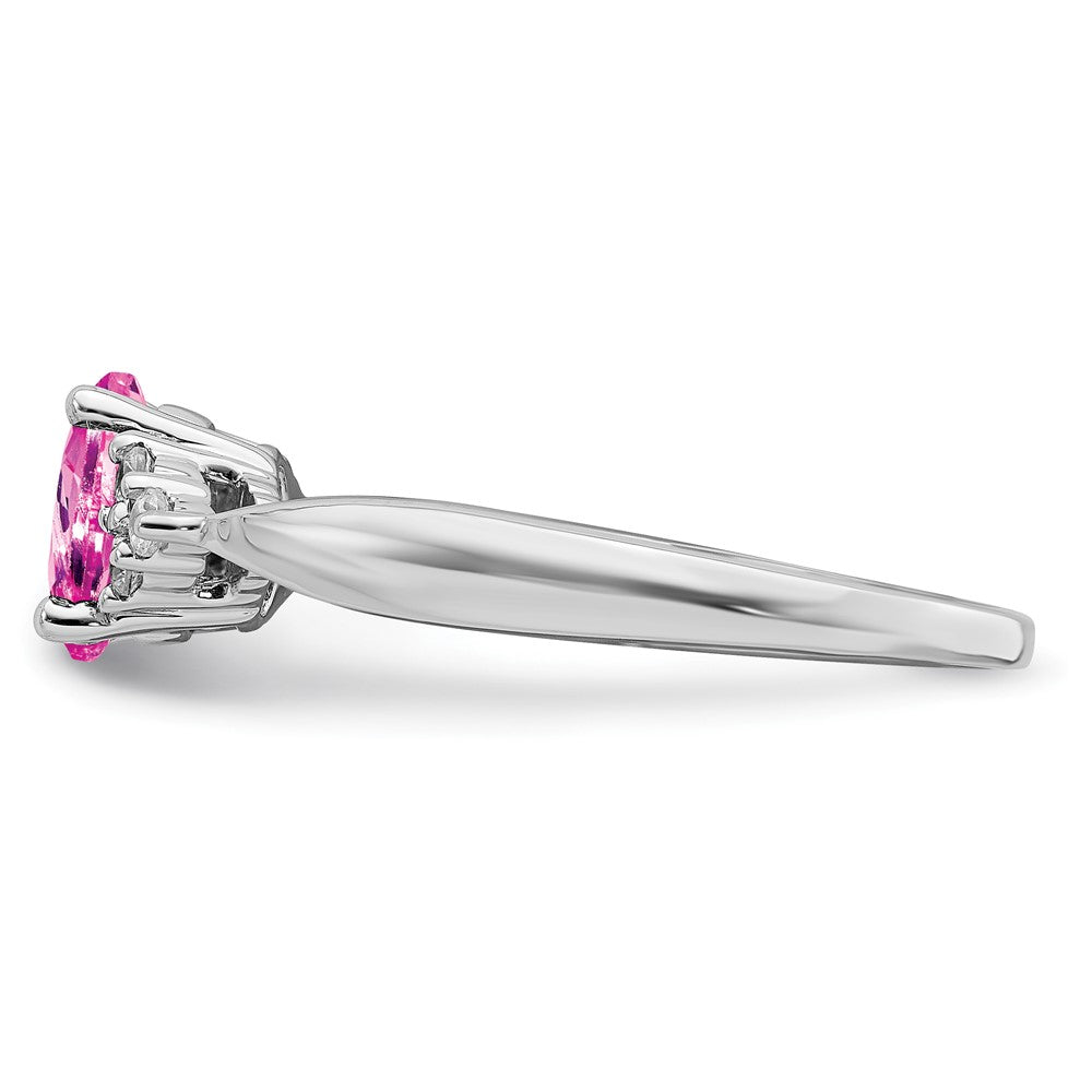 14K Weißgold Ring mit synthetischem Pink-Saphir und echten Diamanten