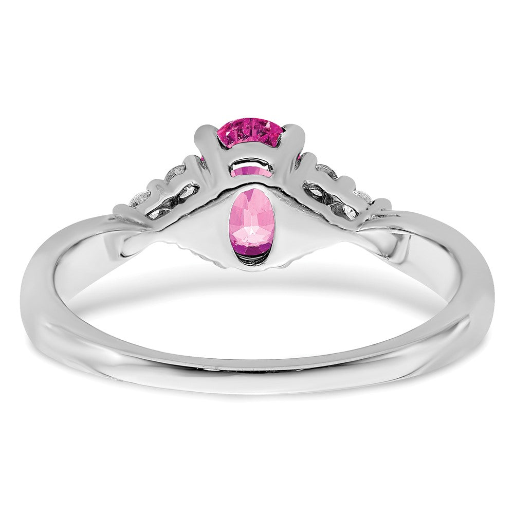 14K Weißgold Ring mit synthetischem Pink-Saphir und echten Diamanten