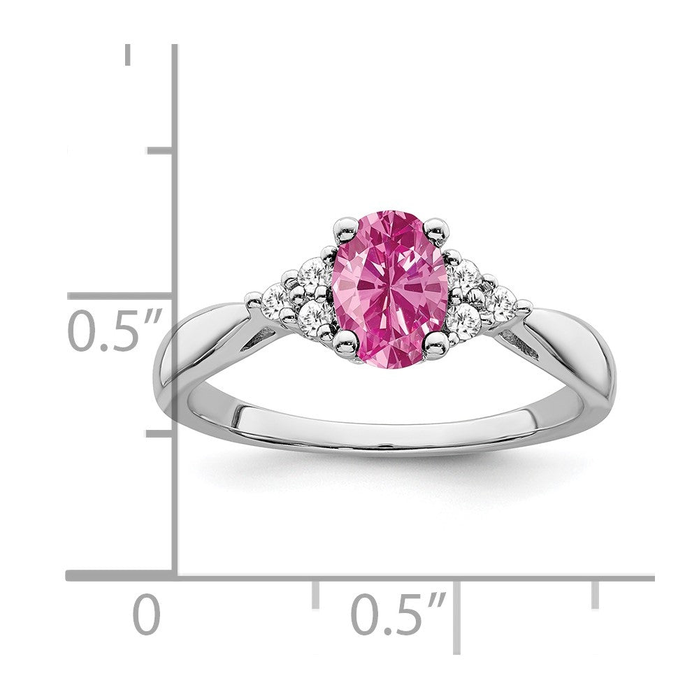 14K Weißgold Ring mit synthetischem Pink-Saphir und echten Diamanten