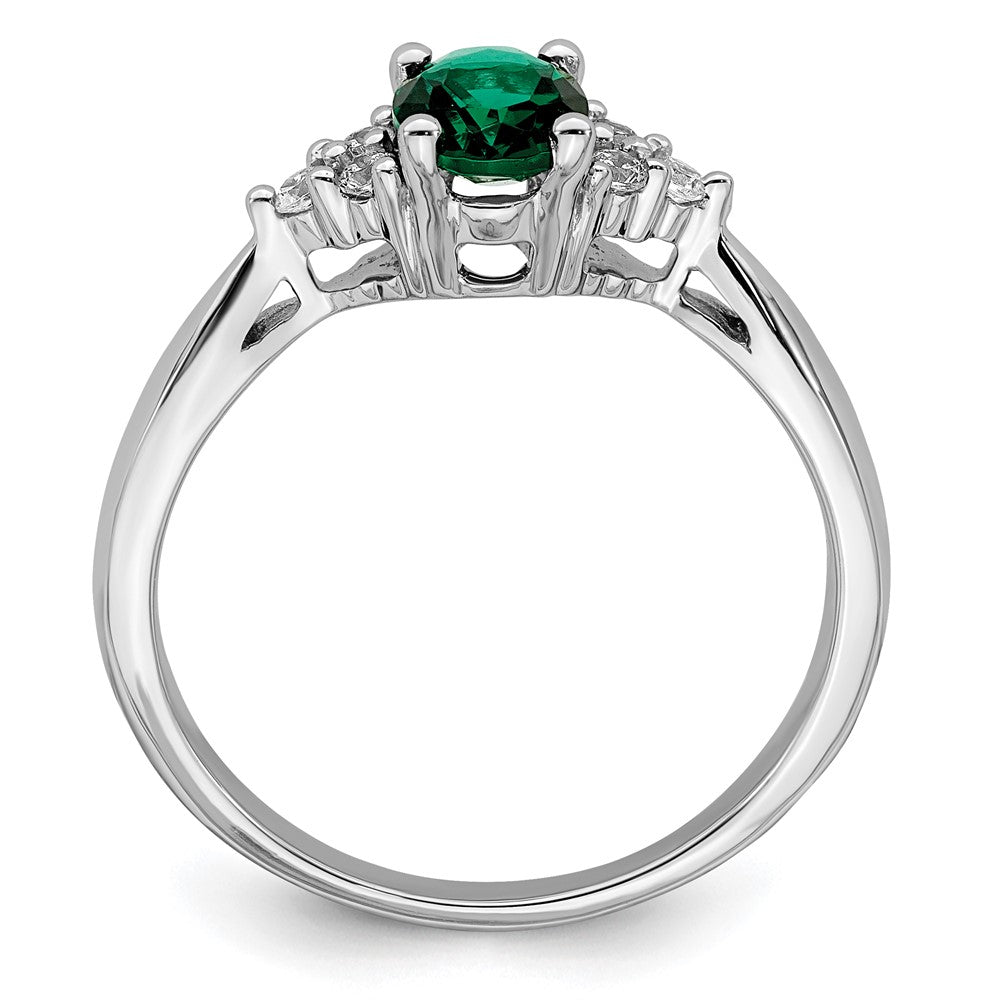 14K Weißgold Ring mit gezüchtetem Smaragd und echten Diamanten