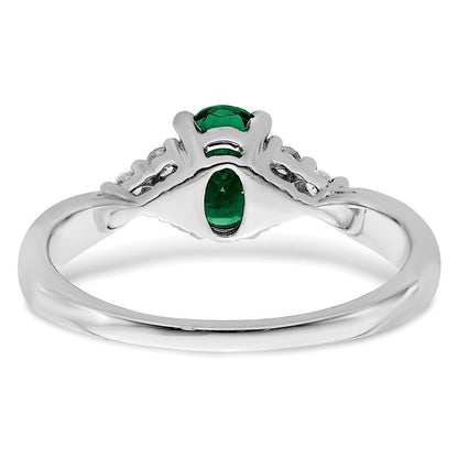 14K Weißgold Ring mit gezüchtetem Smaragd und echten Diamanten