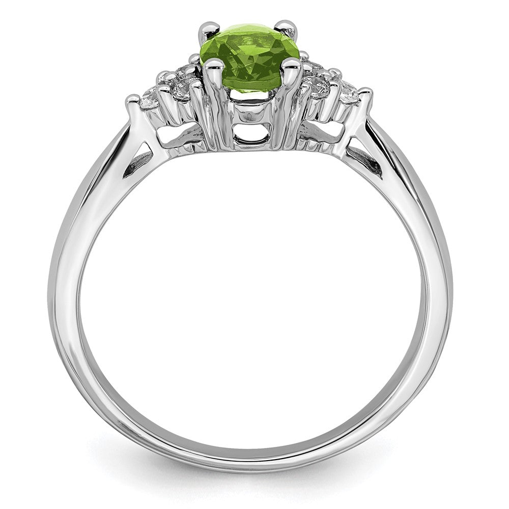 14K Weißgold Ring mit Peridot und echten Diamanten