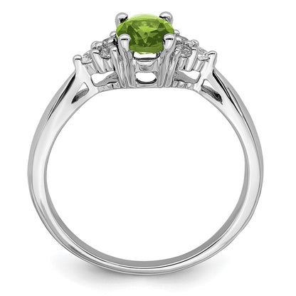 14K Weißgold Ring mit Peridot und echten Diamanten