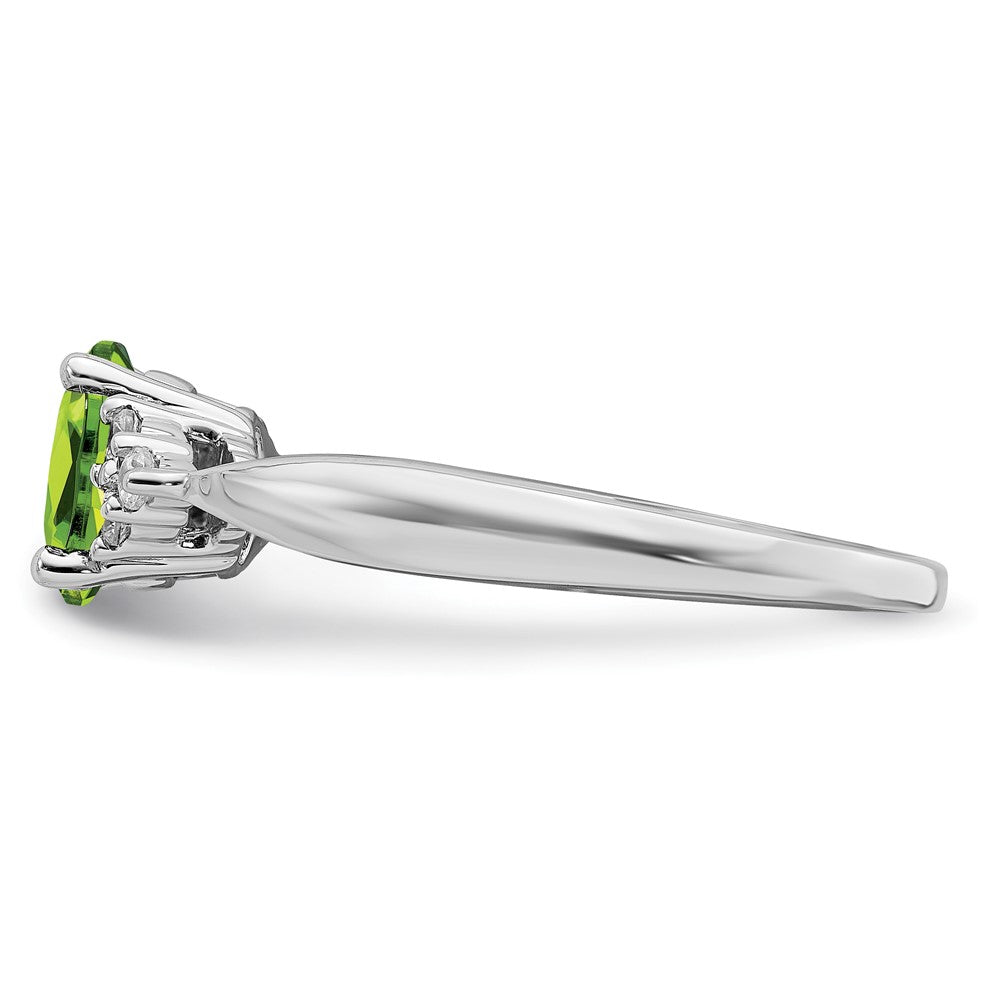 14K Weißgold Ring mit Peridot und echten Diamanten