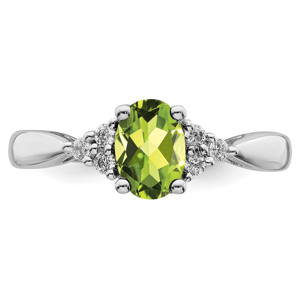 14K Weißgold Ring mit Peridot und echten Diamanten