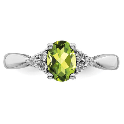 14K Weißgold Ring mit Peridot und echten Diamanten