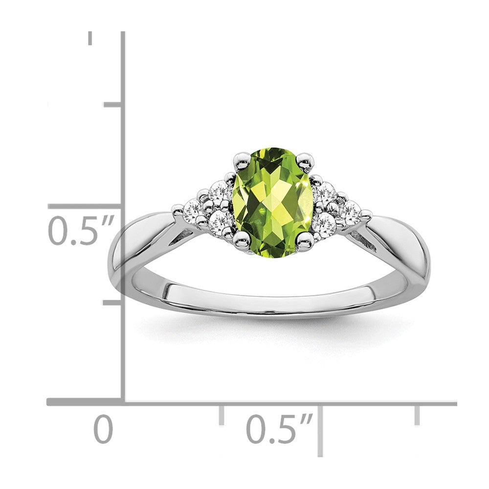 14K Weißgold Ring mit Peridot und echten Diamanten