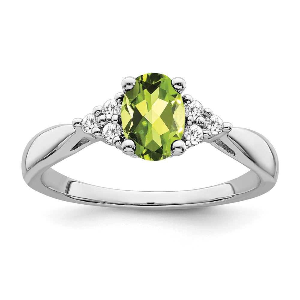 14K Weißgold Ring mit Peridot und echten Diamanten