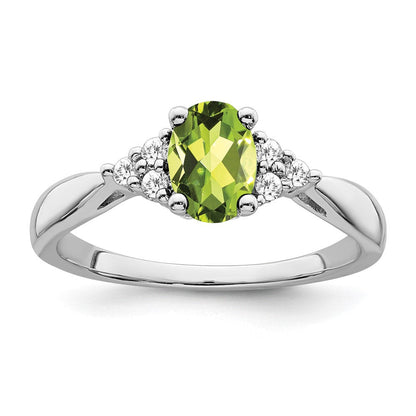 14K Weißgold Ring mit Peridot und echten Diamanten